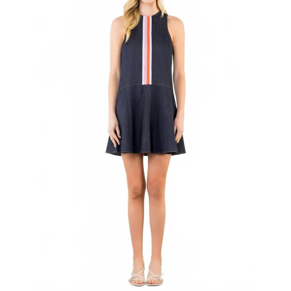NEW THML harbor stripe drop waist dress in denim